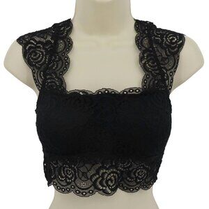 Itzon Women One Size Fits Most OSFM Black Flower Floral Lace Bralette Padded